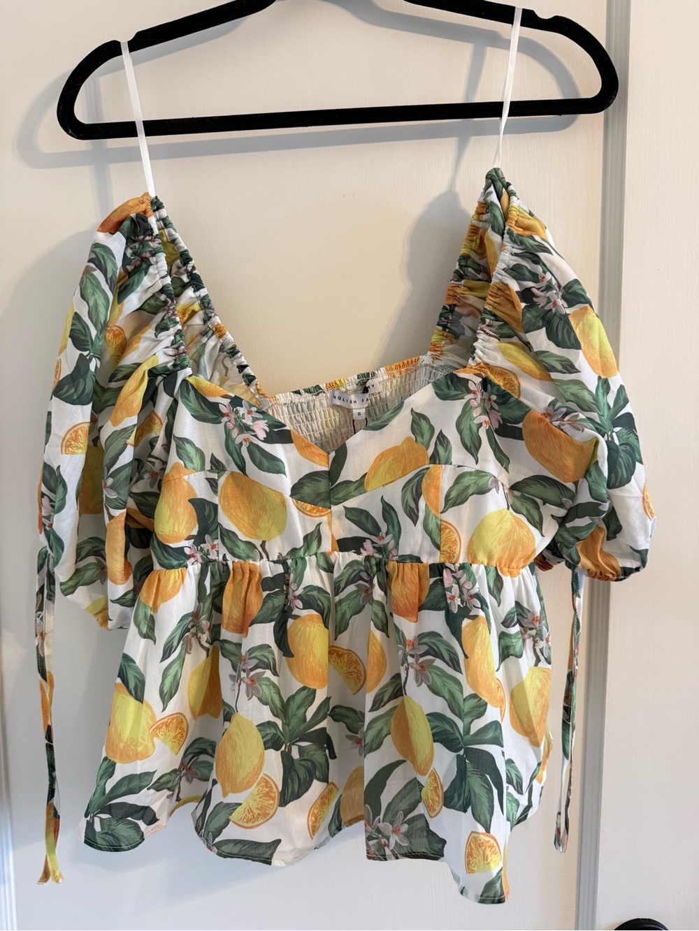 English Factory White Lemon-Print Peplum Blouse